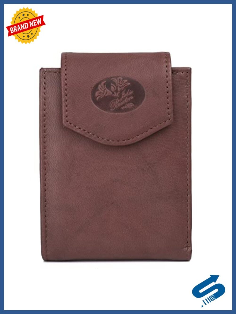 Authentic Crunch Leather Convertible Billfold Wallet with Floral Emboss